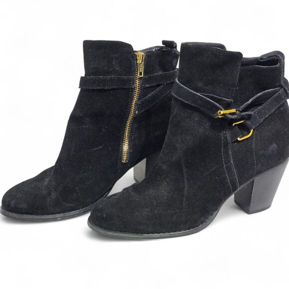 Ralph Lauren Macie Black Suede Leather Ankle Boots Size 9 B Block 2.5" Heel RLL - Picture 1 of 11